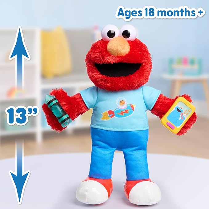 Sesame Street 13-Inch Learning Elmo Plush with Lights, Sounds & Motion, 50+ Phrases, Kids Toy