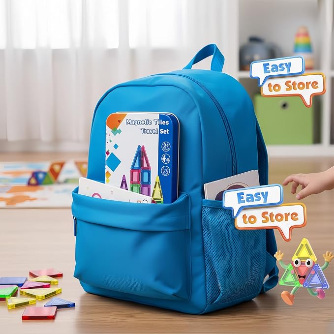 Mini Magnetic Tiles for Kids Ages 3 4 5 6 Toddler Toys, 42PCS Portable Magnetic Tiles with Storage Box, STEM Educational Building Blocks for Boys and Girls Ages 3+