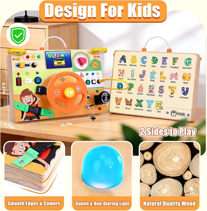 Konijiwa Busy Board - Montessori Toys for 1-3 Years Old Boys & Girls | Sensory Toys for Kids with Autism | Toddlers Learning Activity for Early Development (Busy Board v6)