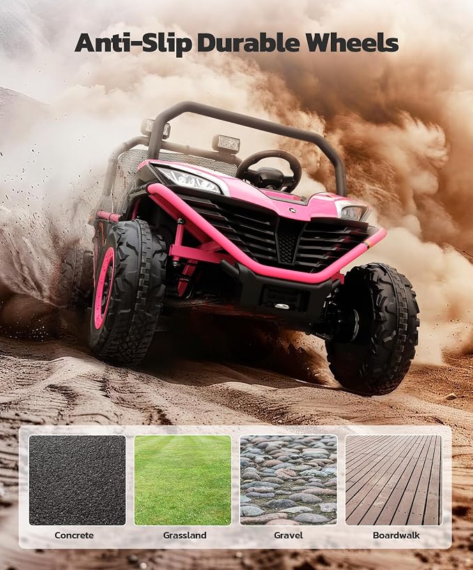 ELEMARA 24V Ride on Car for Kids, 2 Seater XL 20" Seat Ride on Toy, 10AH 4WD Battery Powered 4.5MPH Electric Car with Remote, 3 Speeds, Music Gift for Ages 3-8