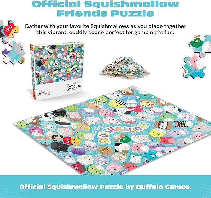 Buffalo Games Squishmallow Friends 300 Piece Jigsaw Puzzle - 21.25 x 15 in - Large Piece Puzzles for Adults - Colorful Collage - Sturdy Segments for Large-Format Game