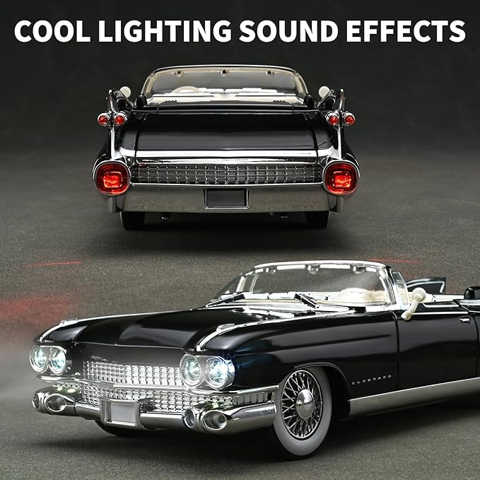 RZAPE Toy Car Models 1/24 Diecast Cars Eldorado Metal Model Car Carros De Coleccion,Model Cars Kits for Adults and Boys,Pull Back Car with Lights and Sounds,Toy Cars for Boys Age 4-7（Black）