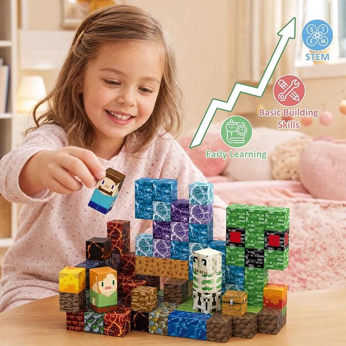 AIDYVOI 100PCS 0.8 inch Magnetic Blocks - STEM Toys Travel Set for Kids, Magnetic Building Blocks with Metal Box, Stacking Building Blocks Construction Toys Gift for Boys Girls Age 3+