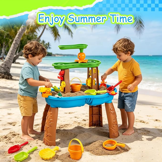 VROGTIK Water Table for Toddlers 3-5, Kids Sand Water Table with Fishing Game Set, Sensory Play Table Toys for Outdoor Pool Beach Backyard Summer Birthday Gift for Boys Outside Toys for Toddler