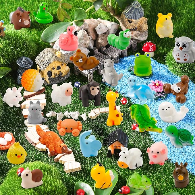 42 Pcs Mini Resin Animals 42 Styles Resin Animals Figurines Bulk for Micro Fairy Party Favors Garden Hide Accessories Dollhouse Crafts Decor