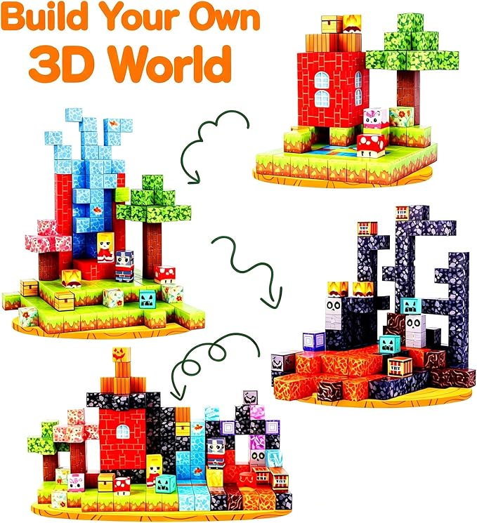 208PCS Magnetic Building Blocks Set for Kids Ages 3-8, 0.8in Magnetic Cubes STEM Construction Toy, 3D Magnet Building Blocks for Boys Girls, Birthday