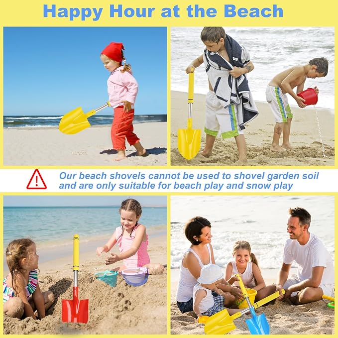 Beach Shovels Long Handle for Kids,3PC 24Inch Beach Sand Shovels Toys for Digging Heavy Duty Stainless Steels with Yellow Soft Spone Sturdy Scoop Seaside Kids Tool Lightweight Gift Set