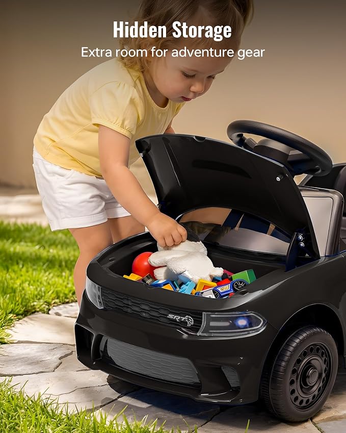 Licensed Dodge Ride on Push Car for Toddlers, Kids Push Car with Handle, Music and Horn for Toddlers 1-3 Years-Black