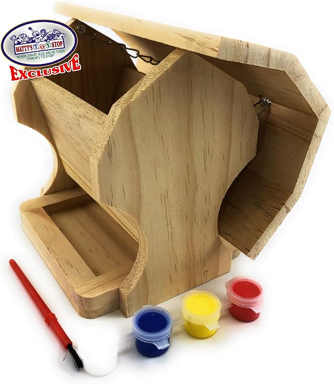 Matty's Toy Stop Paint-A-Barn Wooden Birdhouse & Bird Feeder (Includes Paints & Brushes) Gift Set Bundle - 2 Pack