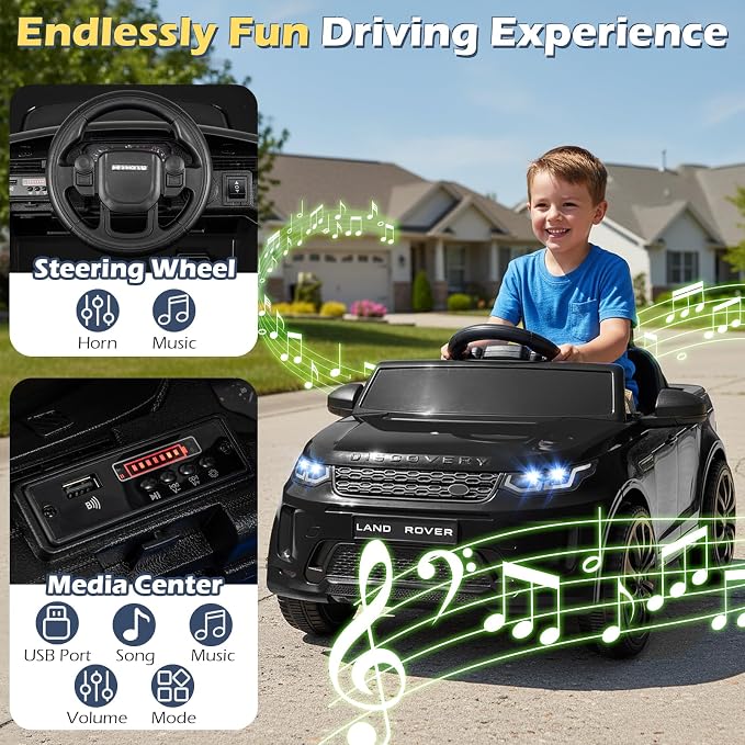 Costzon Ride on Car, Licensed Land Rover Discovery Sport Electric Vehicle, 12V Kids Car with Parent Remote Control, Music, Horn, Song, Gift for Aged 3+ (Black, 38” x 24” x 17”(L x W x H))