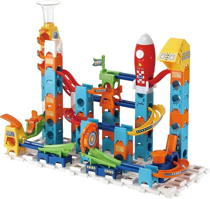 VTech Marble Rush Launch Pad, Construction Toys for Kids with 10 Marbles and 75 Building Pieces, Electronic Track Set for Boys & Girls, Colour-Coded Building Toy with Sound, 4 Years +, English Version