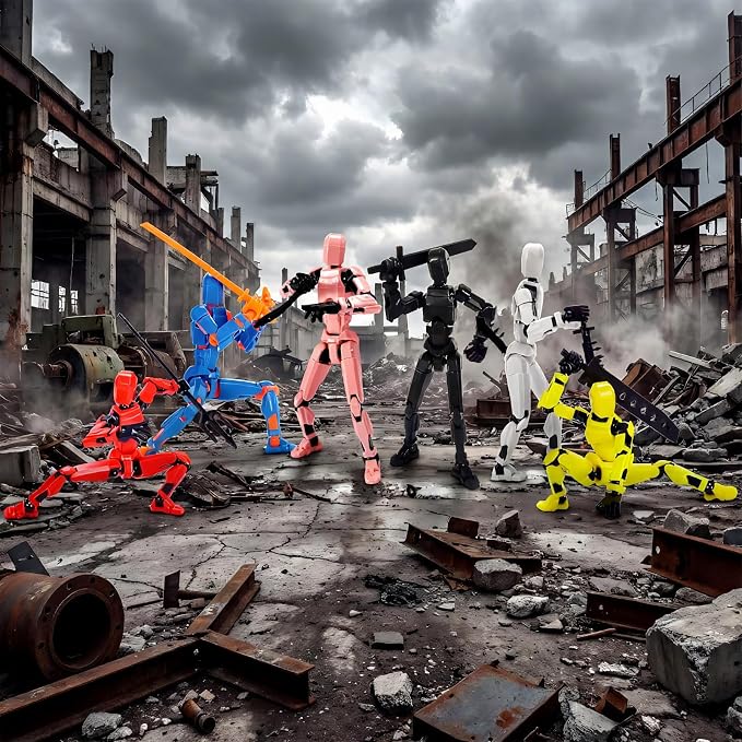 6 Packs T13 Action Figure Set (Assembly Completed), 3D Printed Multi-Jointed Movable Dummy 13，Titan13 Action Figure, Action Figure Desktop Decorations for Game Lovers Toy, Christmas Birthday Gift