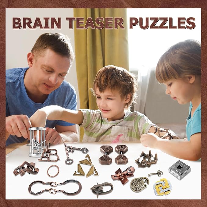 Joyeee 15 Pcs Brain Teaser Metal Wire Puzzles, Mind IQ Test Unlock Toy, Interlock Challenge Puzzle Game Educational Toy Gift for Boys Girls Teens Adults, #A