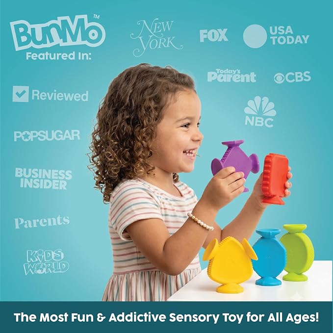 BUNMO Bath Toys for Toddlers - Connect, Build, Create - Suction Bathtub Toys - Hours of Fun & Creativity - Fine Motor Skills - Stimulating Sensory Toys - Babies Ages 1+ 2, 3 - Extra Large 10 Pack