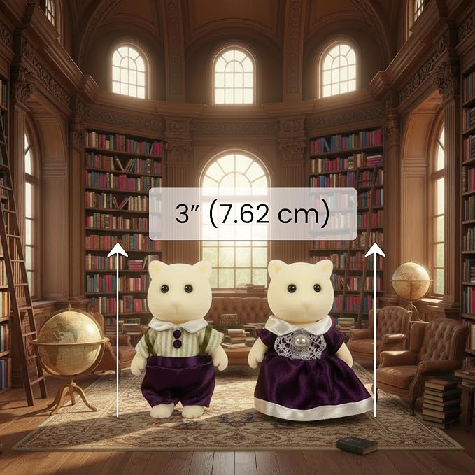 Family Cream Cat Figures — Set of 2 Collectible Flocked Mini Dolls with Removable Clothes, Miniature Dollhouse Pretend Play Figures for Kids Ages 3+