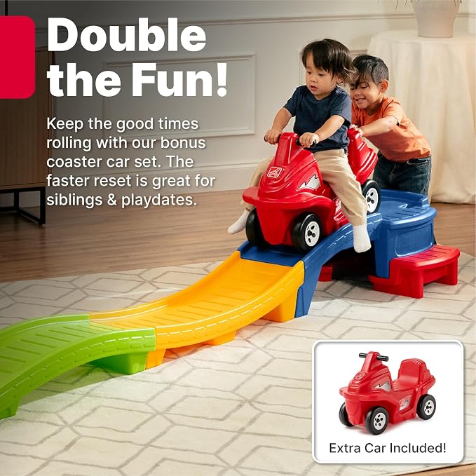 Step2 Up & Down Roller Coaster Rapid Ride & Hide Double the Fun Edition with 2 Cars, Toddler Ride-On Toy, 9 ft Track, Ages 2+ Years