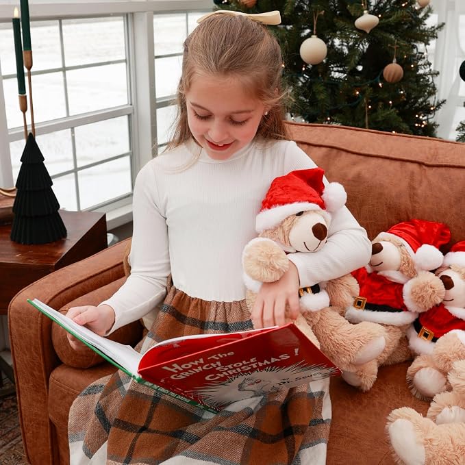 MaoGoLan 14 inch Christmas Teddy Bear Stuffed Animal Plush Bear with Classic Outfits - Removable 8'' Santa Coat & Hat Fits Most Small Plush Toys - Christmas Decorations & Gifts, 3 Pack