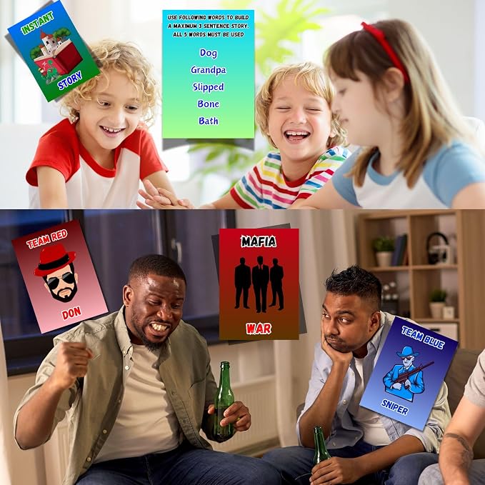 5-in-1 Party Games: Mafia War, 180 Crazy Charades, 150 Trivia Questions, Hilarious Story-Building, and Unheard Truth or Dare Challenges, up to 30 Players