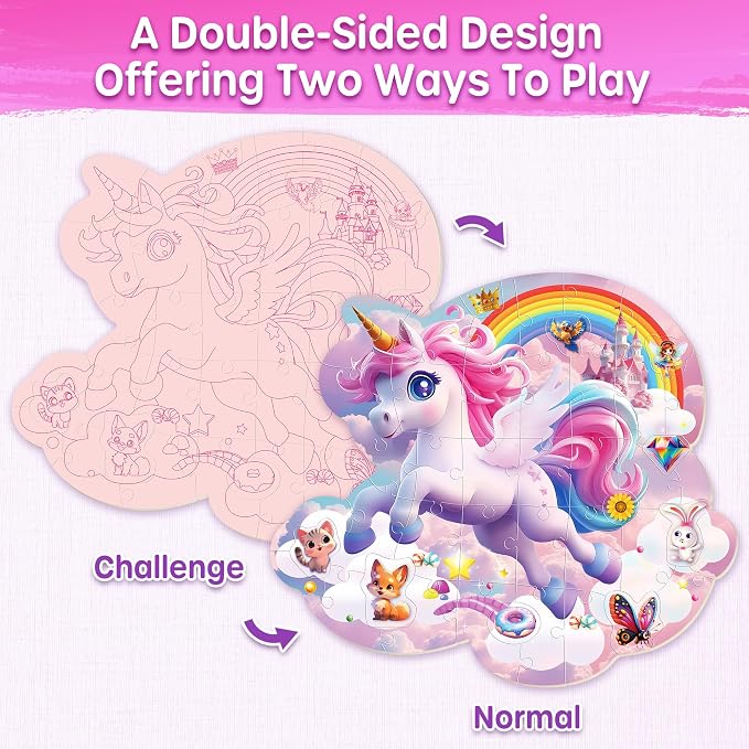 SYNARRY Unicorn Floor Puzzles for Kids Ages 4-6, Large 45 Piece Floor Puzzles for Kids Ages 4-8, Puzzles for Toddlers 3-5, Unicorn Toys Easter Basket Stuffers Gifts for 3 4 5 6 7 8 Year Old Girls