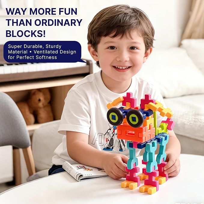 Interlocking Building Blocks STEAM Construction Set, Farm Role Play Theme, Multi-Dimensional, for Preschool Kids Ages 3-4 (80)