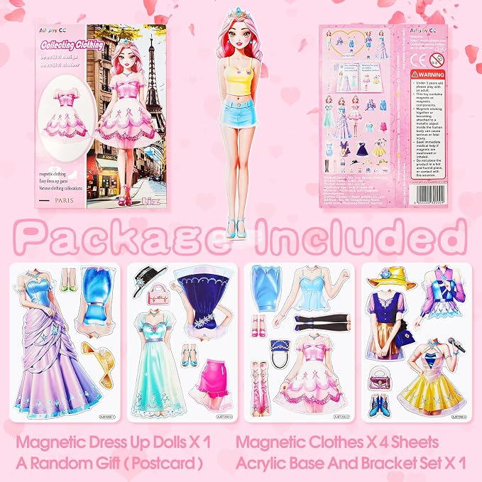 PainZieteg Magnetic Dress Up Dolls, Magnetic Princess Dress Up Paper Dolls, Magnetic Dress Up Dolls for Girls Ages 4-10 Learning Created Imagine Set Birthday Gift (Liz)