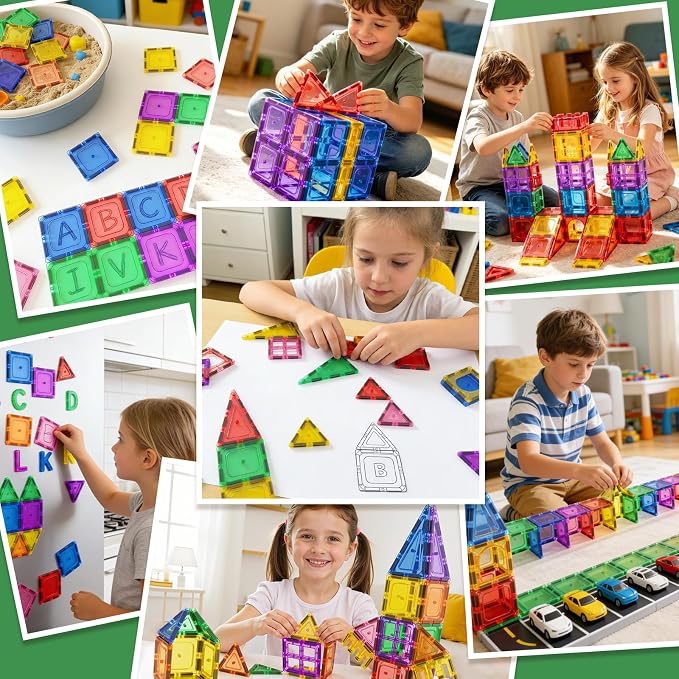 Coodoo Kids Toys Magnetic Tiles Starter Set Classroom Must Haves, Magnetic Blocks for Toddlers Magnet Building Toys Preschool Montessori Learning Games for 3+ Year Old Boys & Girls