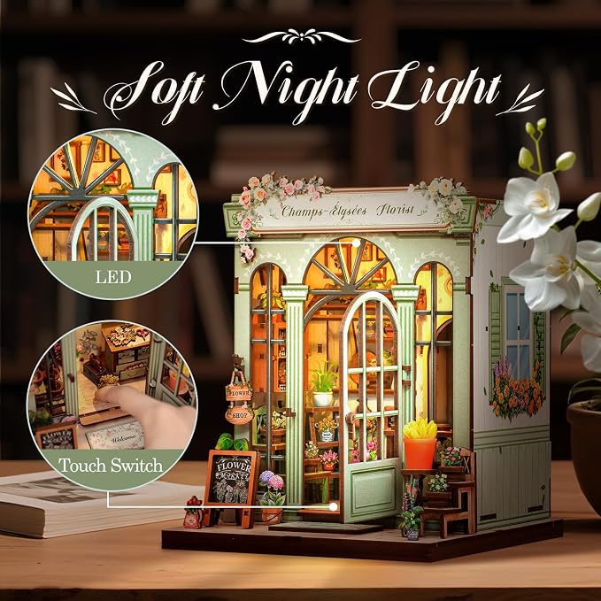 CUTEBEE Book Nook Kit - DIY Miniature House Dollhouse Kit for Adults and Teens, Booknook Tiny House Bookshelf 3D Wooden Puzzle, Gifts for Family (Champs-Élysées Florist)