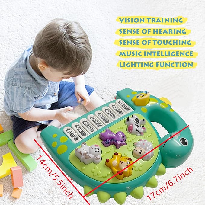 Baby Piano Drum Music Toy 6-12 Months, Dinosaur Light Up Musical Keyboard Animal Sound, Toddler 12-24 Early Learning Educational Interactive Infant Toys Girl Boy Gift 1 Year Old