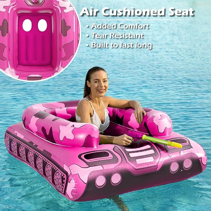 Tank Pool Floats Kids Adults - Jasonwell Inflatable Pool Floaties Swimming Pool Tank with Water Cannon Gun Swim Floaty Rafts Lake Beach Party Pool Toys for Boys Girls Toddlers Kids Adults (Rose, L)