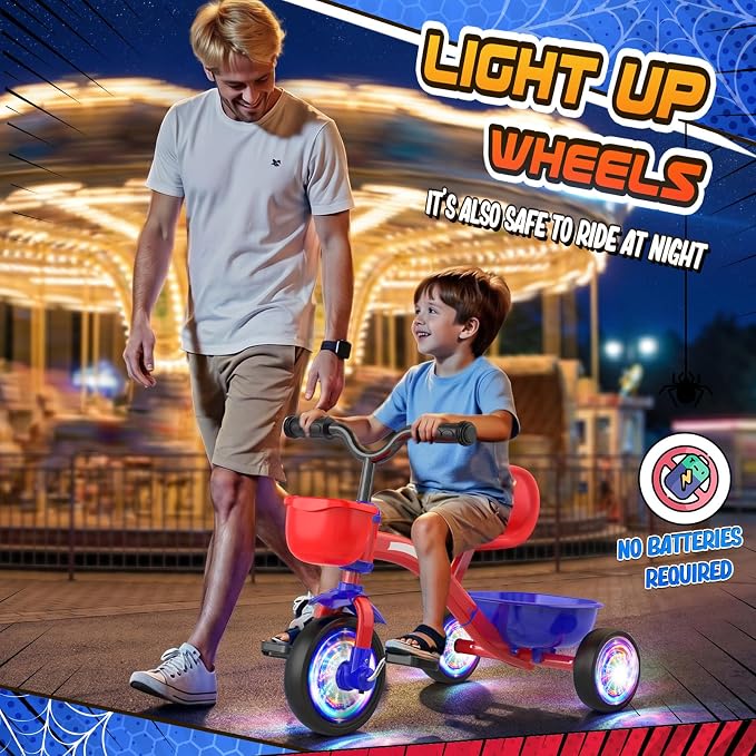 Tricycle for Toddlers 1-3 3-5 Year Olds, Unicorn Toddler Bike Baby Balance Bike with Colorful Lighting Wheels & Large Basket, Birthday Gift and Toy for 1 2 3 4 5 Year Olds Girls Boys-red