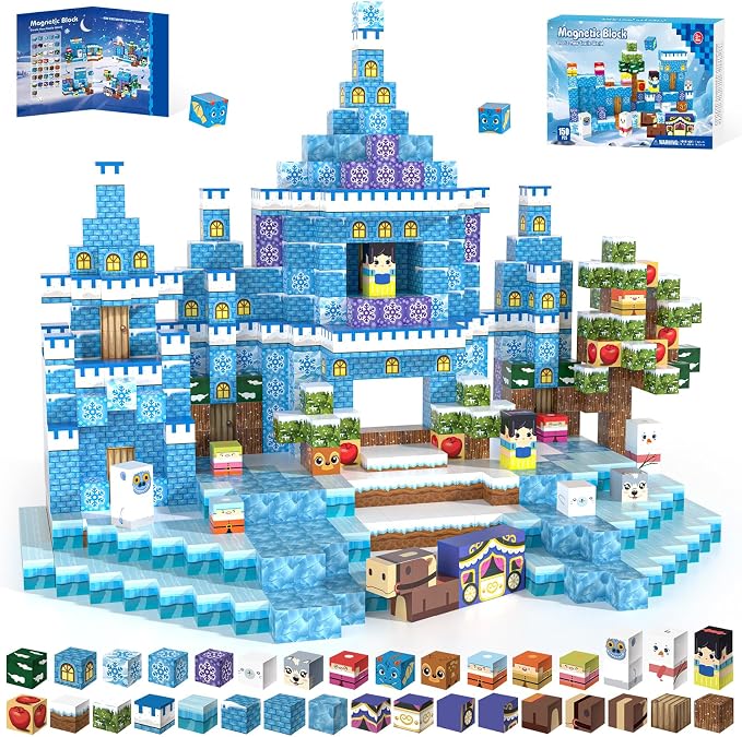 150pcs Magnetic Blocks, Magnetic Blocks for Kids Ages 4-8, Magnetic Cubes Sets for Ice Castle Worlds Build, Stacking Magnets for Kids, Birthday Gifts for Boys and Girls Age 3+ Years Old