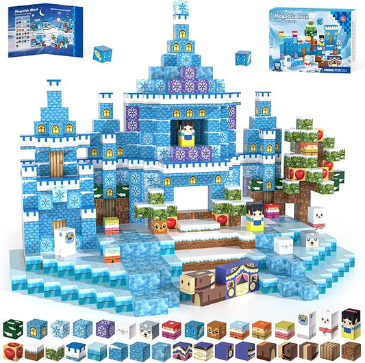 150pcs Magnetic Blocks, Magnetic Blocks for Kids Ages 4-8, Magnetic Cubes Sets for Ice Castle Worlds Build, Stacking Magnets for Kids, Birthday Gifts for Boys and Girls Age 3+ Years Old