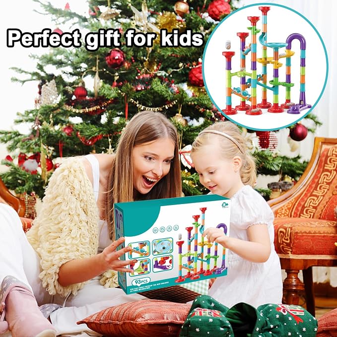 93 PCS Marble Toy Premium Set,STEM Educational Building Block Toy,Marble Track Race Set with 30 Glass Marbles for Boys & Girls,Construction Building Blocks Toys for Kids