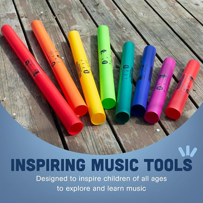 Constructive Playthings Boomwhackers Music Tubes, C to C Scale Musical Sound Tube, Classroom Instruments for Kids, Diatonic Set of 8