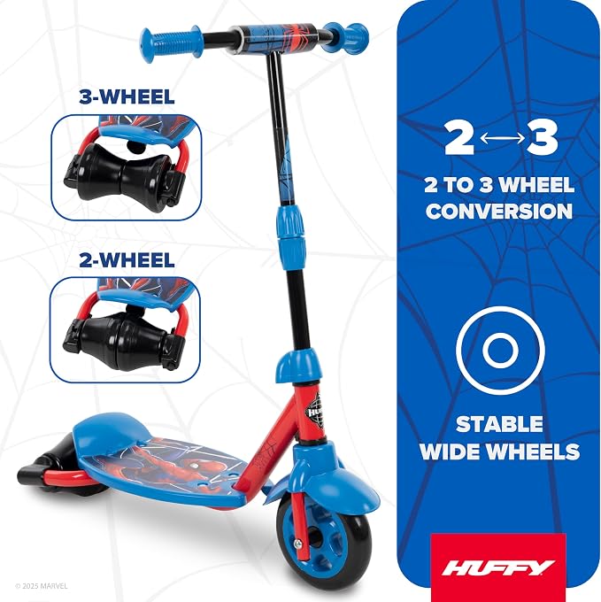 Huffy Toddler 3-Wheel Scooter for Kids, Multiple Colors & Licensed Character Graphics, Ages 3+, Durable Steel Frame, Wide Non-Slip Deck, Stable Lean-to-Steer Design, Light-Up Options, Girls/Boys