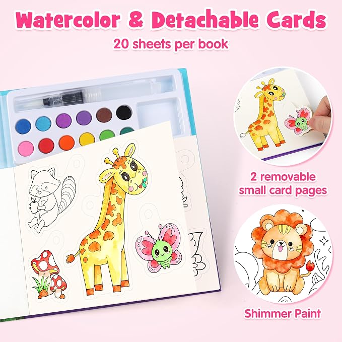 Mocoosy 3 Pack Paint with Water Coloring Books for Toddlers, Mess Free Watercolor Painting Set with Unicorn Mermaid Animal Themes, Travel Art Craft Activity for Kids, Birthday Gifts for Girls 3-5 4-8