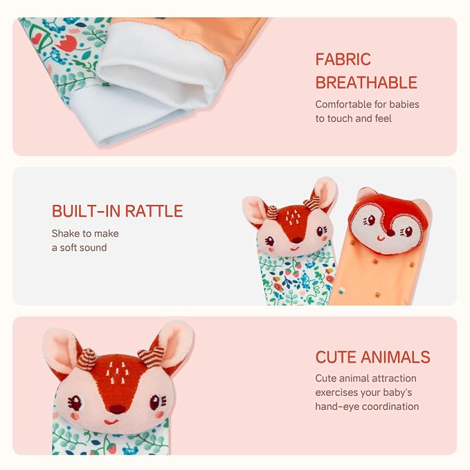 PADONISE Lovely Animal Wrist Rattles & Sock Toy for Baby Infant 0-6 6-12 Month Old Newborn Soft Toy Hand and Foot Finder Girl Boy Birthday Shower Easter Gift Set for Babies