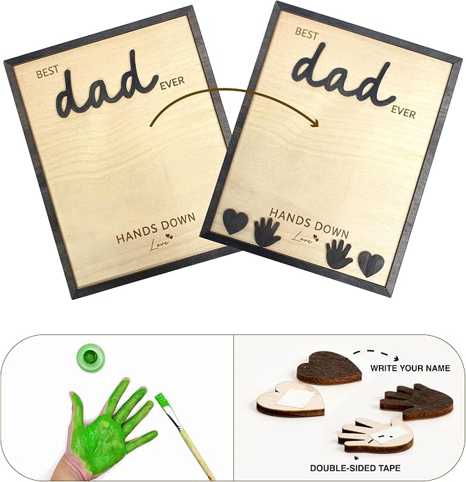 Best Dad Ever Hands Down Sign, Father's Day Wooden DIY Handprint Sign Gifts, Personalized Gift for Dad from Kids, Son, Daughter, Perfect Present for Papa, Daddy, Grandpa, Happy Birthday Gifts