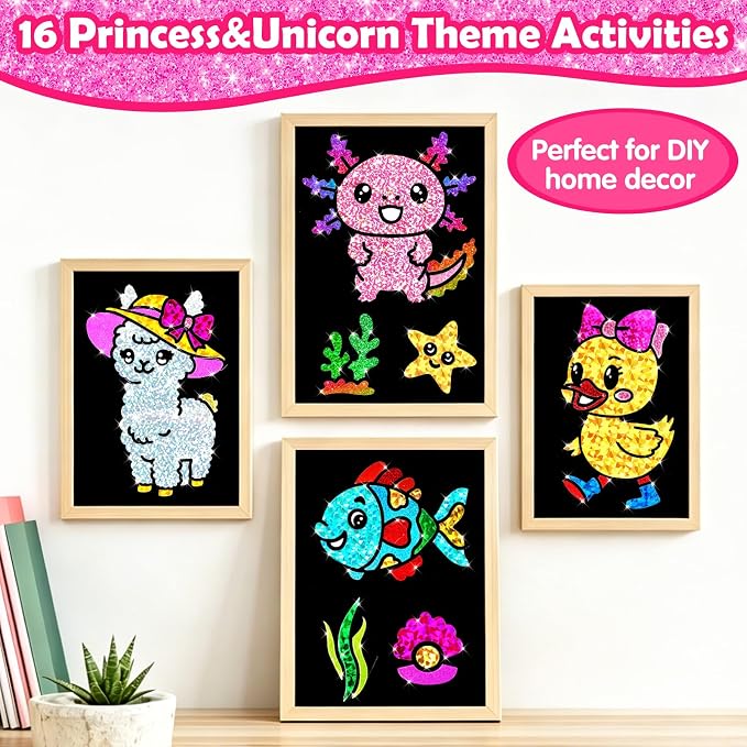 FUNNYB&G Foil Art Craft Kit for Girls 4-10 Years Old: Mess-Free & No-Glue, Create 16 Sparkly Cute Pet Pictures – Perfect Travel Toy & Birthday Gift for Kids（Cute Pet）