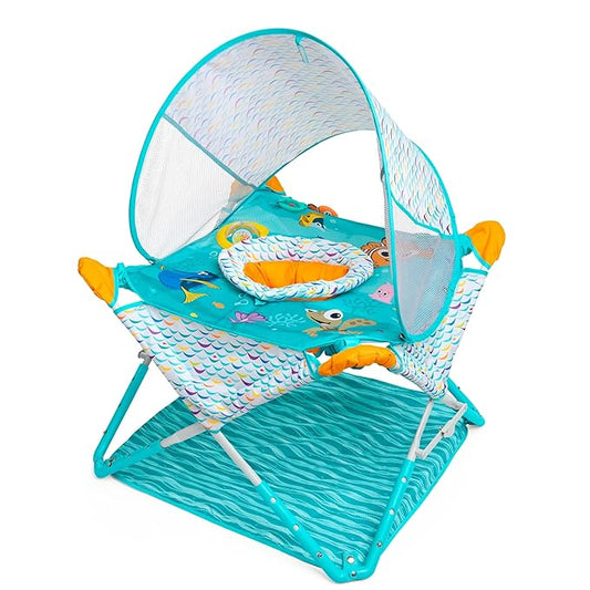 Bright Starts Disney Baby Finding Nemo Pop 'N Jump Portable Baby Jumper, Foldable Indoor/Outdoor Baby Jumper with Sensory Activities, Ages 6–12 Months