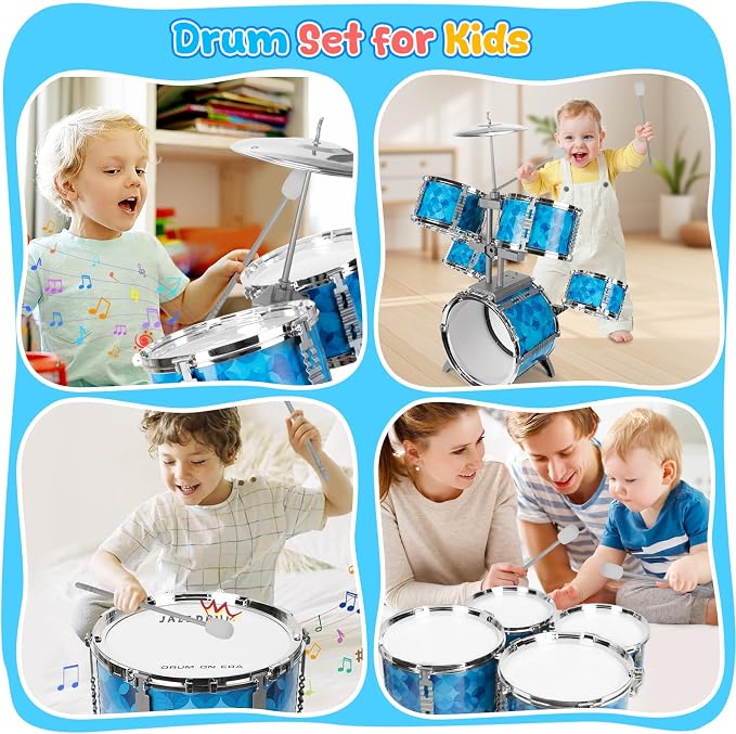 Kids Drum Set 5 Piece Drums Set for Toddlers 3-5, Toddler Drum Set 5-7 Musical Instrument Toys Percussion Birthday for 3 4 5 6 7 8 Years Old Kid Girls Boys