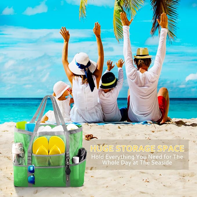 SRISE Mesh Beach Bag - Large Beach Tote Bag for Family Beach Bag for Toys & Vacation Essentials