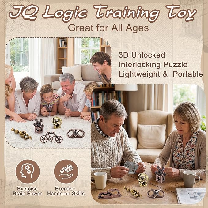 Wettarn 9 Pcs Metal Brain Teaser Puzzles 3D Steel Puzzle Set for Adults IQ Logic Challenge Disentanglement Unlock Interlocking Games Smart Logic Test Toys for Adults Mind Challenge(Fresh Style)