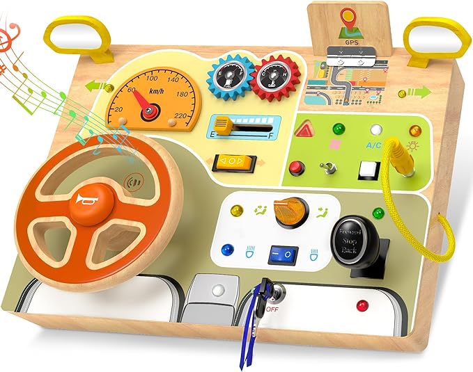 JGOBUB Montessori Toddler Toys - Baby Wooden Busy Board - Sensory Toys with Light Switch - Travel Toys for Educational Toddler Activities for Toddlers 3 4 5 6+ Year Old
