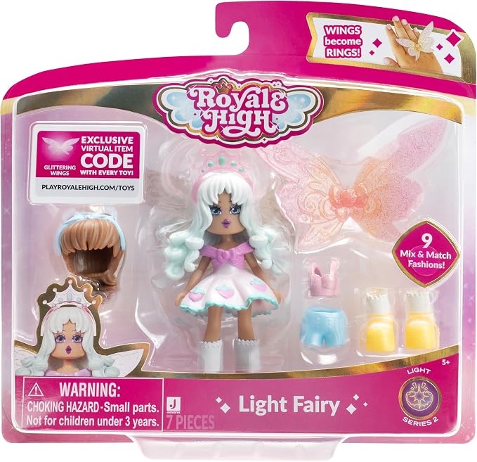 Royale High 3” Light Fairy Fashion Doll - 1 Figure with 9 Fashion Accessories - Virtual Item Code Included - Series 2 - Ages 5+