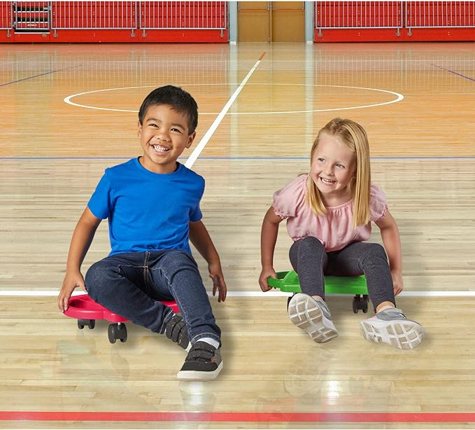 hand2mind Red Indoor Scooter Board with Handles, Sit Down Floor Scooter, Gym Activities for Kids, Indoor Sport Recess Games, Physical Education Equipment, Gross Motor Toy
