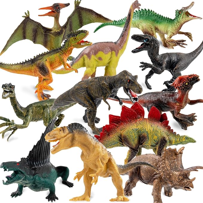 OuMuaMua Dinosaur Toys for Kids, 12 Pack Realistic Plastic Dinosaur Figure Set Including T-Rex, Stegosaurus, Monoclonius, Dino Toys for Boys Party Favors, 6 to 7 Inch Large Size
