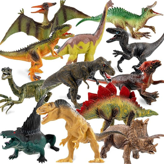 OuMuaMua Dinosaur Toys for Kids, 12 Pack Realistic Plastic Dinosaur Figure Set Including T-Rex, Stegosaurus, Monoclonius, Dino Toys for Boys Party Favors, 6 to 7 Inch Large Size