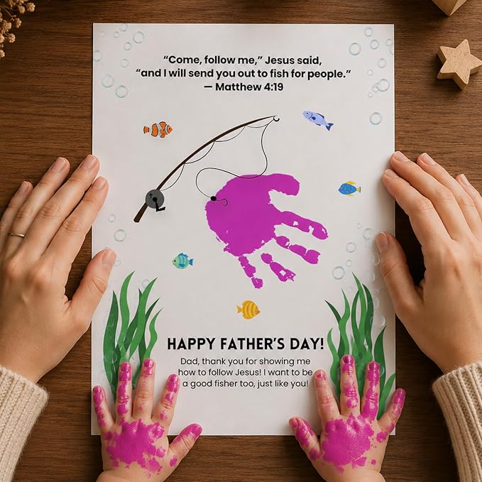 Christian Father’s Day Handprint Craft Kit for Dad, Pack 4 Personalized Bible Verse Keepsake Gift, Faith-Based Handprint Art, Meaningful Father’s Day Memory Gifts, DIY Keepsake Gift Inspired by Faith and Love