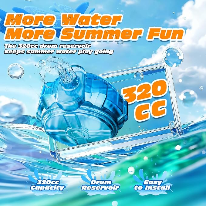 2 Pack Electric Water Gun for Adults & Kids, Automatic Squirt Gun with 26 FT Range, Light Up Muzzle, Rechargeable Battery, 320cc Drum Reservoir, Outdoor Beach Pool Party Toy Gift for Boys Girls